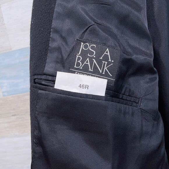 Jos A Bank Wool Flannel Long Overcoat Black Notch Collar Three Button Mens 46R - Picture 8 of 9